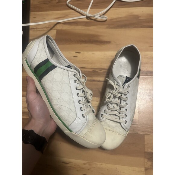 Men’s Vintage Gucci Sneakers 191397 Monogram Size 13.5G Green White main image 5